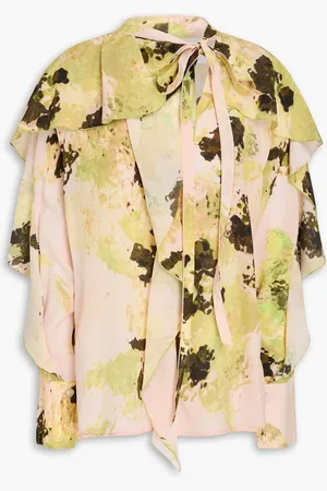 Victoria Beckham Ruffled printed silk crepe de chine blouse - Pink - UK 10