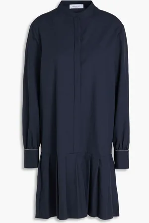 Fabiana Filippi Pleated wool and cotton-blend mini shirt dress - Blue - IT 38