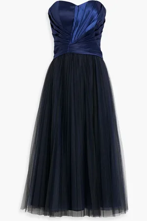 ZAC Zac Posen Strapless pleated satin-paneled tulle gown - Blue - US 6