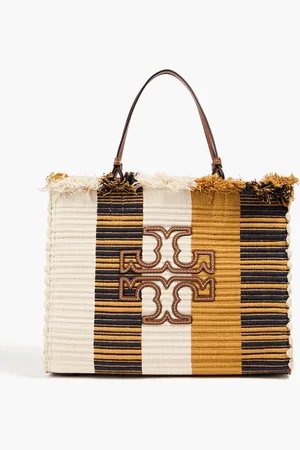 Tory Burch Ella fringed striped canvas tote - Yellow - OneSize