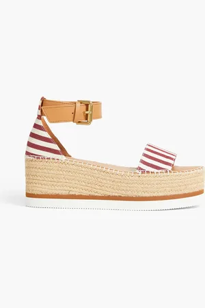 See by Chloé Glyn striped canvas and leather platform espadrille sandals - Burgundy - EU 36