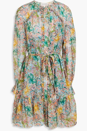 SALONI Pixie ruffled floral-print silk-chiffon mini dress - Blue - UK 12