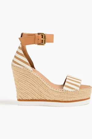 See by Chloé Glyn striped leather and canvas espadrille wedge sandals - Brown - EU 38
