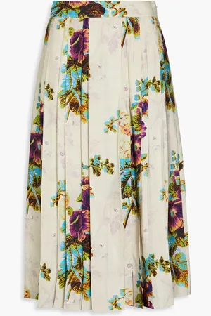 Tory Burch Pleated floral-print jacquard midi skirt - White - US 2