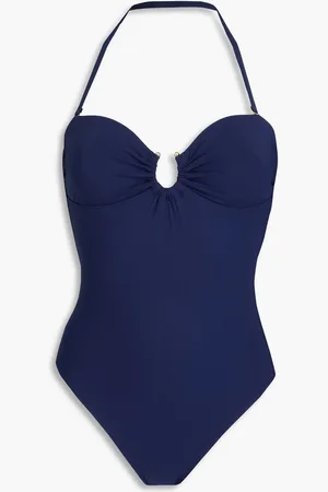 Tory Burch Ring-embellished halterneck swimsuit - Blue - XS