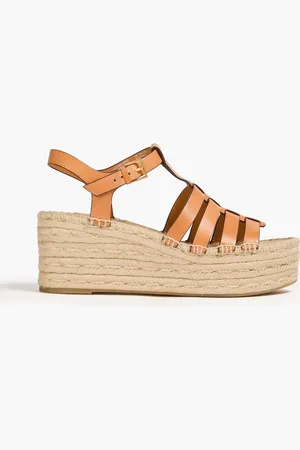 Tory Burch Fisherman leather wedge slingback sandals - Brown - US 10