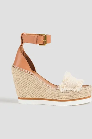 See by Chloé Glyn frayed canvas and leather espadrille wedge sandals - White - EU 35
