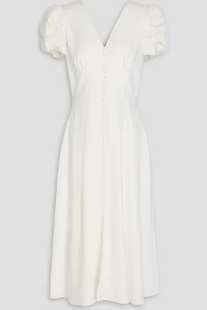 SALONI Ruched crepe midi dress - White - UK 4
