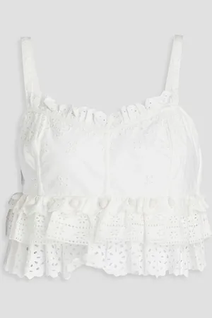 ULLA JOHNSON Clarissa cropped ruffled broderie anglaise cotton top - White - US 6