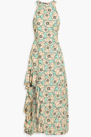 Agua by Agua Bendita Gerbera Botanico Celeste ruffled floral-print jacquard maxi dress - Green - XL