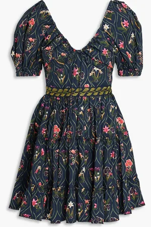 Agua by Agua Bendita Manzanilla embellished floral-print cotton mini dress - Blue - M