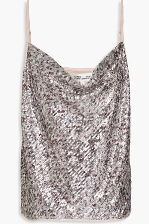Diane von Furstenberg Berlin draped sequined tulle camisole - Metallic - XXS