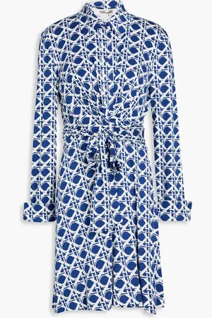 Diane von Furstenberg Didi printed jersey mini wrap dress - Blue - L