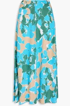 Diane von Furstenberg Florencia floral-print slub woven midi skirt - Blue - US 2
