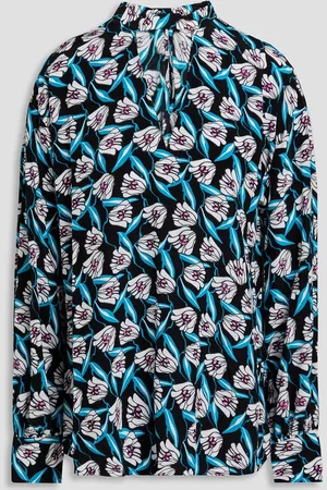 Diane von Furstenberg Olive floral-print crepe blouse - - M
