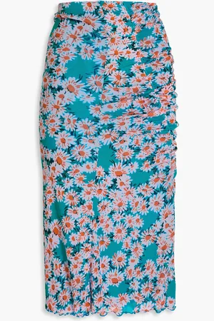 Diane von Furstenberg Willow reversible floral-print stretch-mesh midi skirt - Blue - M