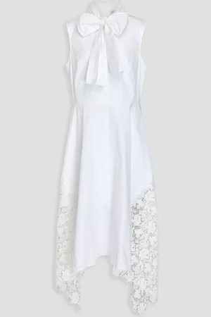 Oscar de la Renta Lace-trimmed pussy-bow cotton-blend twill midi dress - - US 12