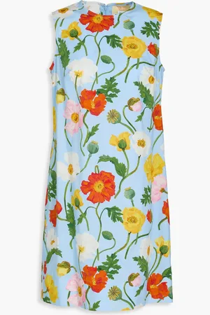 Oscar de la Renta Floral-print cotton-blend poplin mini dress - Blue - US 4