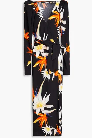 ROTATE Floral-print satin-jacquard midi wrap dress - - DE 34