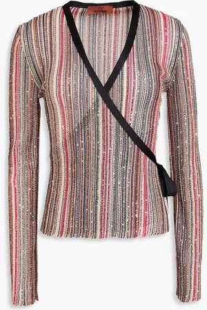 Missoni Sequin-embellished striped ribbed-knit wrap cardigan - - IT 42