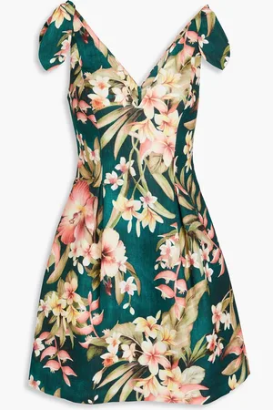 ZIMMERMANN Lexi pleated floral-print linen mini dress - Green - 00