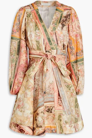 ZIMMERMANN Shirred floral-print linen mini wrap dress - - 4