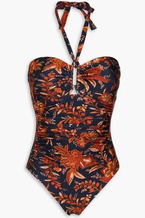 ZIMMERMANN Cutout floral-print halterneck swimsuit - Blue - 0
