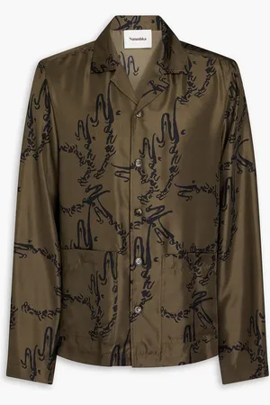 Nanushka Emin printed silk-twill shirt - Green - M