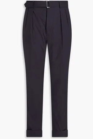 OFFICINE GENERALE Pierre tapered belted cotton-poplin pants - Blue - IT 52