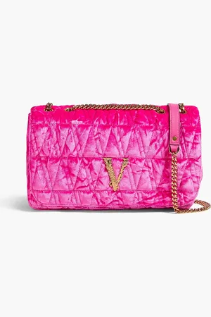 VERSACE Virtus quilted velvet shoulder bag - Pink - OneSize