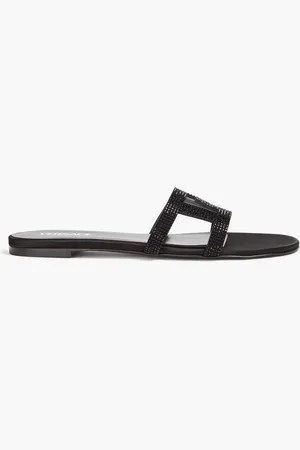 VERSACE Crystal-embellished leather sandals - - EU 38