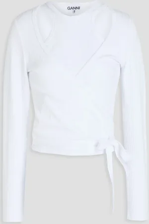 Ganni Wrap-effect layered ribbed ECOVERO™-blend jersey top - - DE 34
