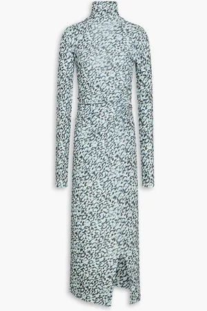 Nanushka Cutout leopard-print jersey turtleneck midi dress - Blue - M
