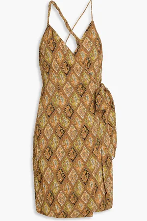 Nanushka Paisley-print crepe mini wrap dress - Brown - M