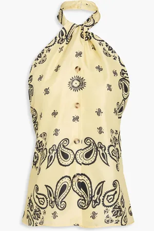 Nanushka Paisley-print silk-twill halterneck top - Yellow - XXS