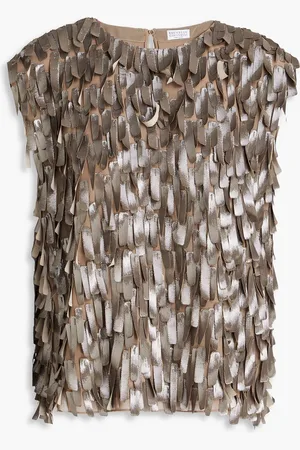 Brunello Cucinelli Fringed georgette top - Metallic - M