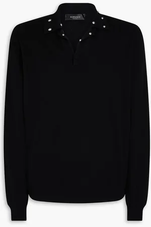 VERSACE Studded wool and cashmere-blend polo sweater - - IT 48