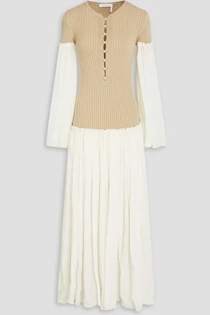 Chloé Gauze-paneled ribbed wool and cashmere-blend maxi dress - Neutral - FR 36
