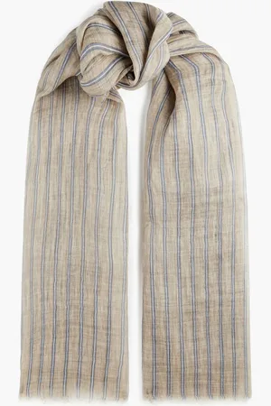 Brunello Cucinelli Frayed striped linen-gauze scarf - Neutral - OneSize