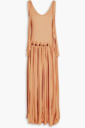 Chloé Fringed knitted crepe midi dress - Orange - FR 34