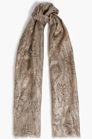 Brunello Cucinelli Metallic printed linen-gauze scarf - Neutral - OneSize