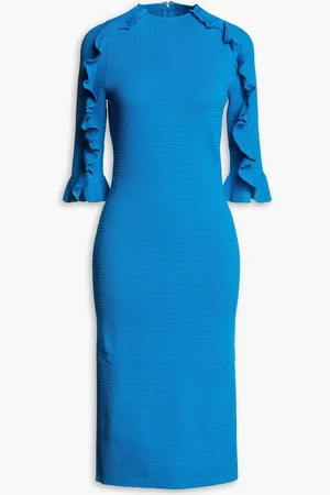 Carolina Herrera Ruffled ribbed-knit midi dress - Blue - XL