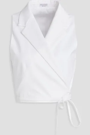 Brunello Cucinelli Cropped cotton-blend jersey wrap top - - L