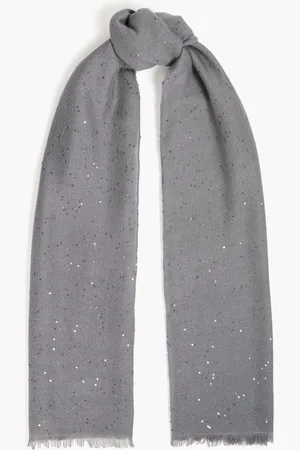 Brunello Cucinelli Frayed sequin-embellished cashmere and silk-blend scarf - Gray - OneSize