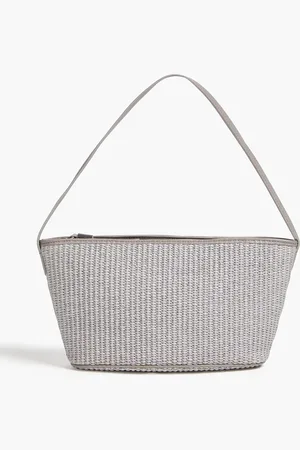 Brunello Cucinelli Bead-embellished faux raffia shoulder bag - Gray - OneSize