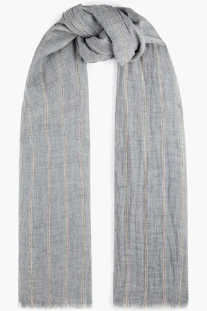 Brunello Cucinelli Frayed striped linen-blend scarf - - OneSize