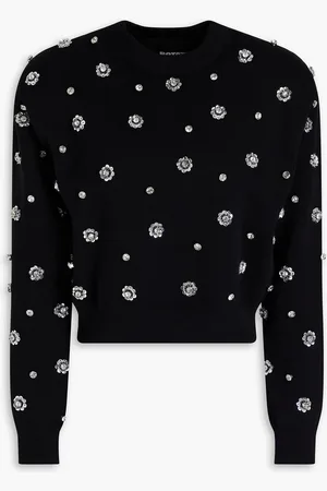 ROTATE Crystal-embellished cotton and cashmere-blend sweater - - DE 38