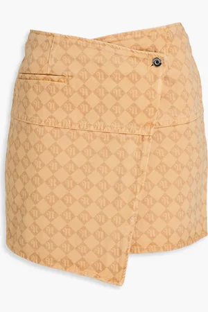 Nanushka Asymmetric logo-print denim mini wrap skirt - Neutral - S
