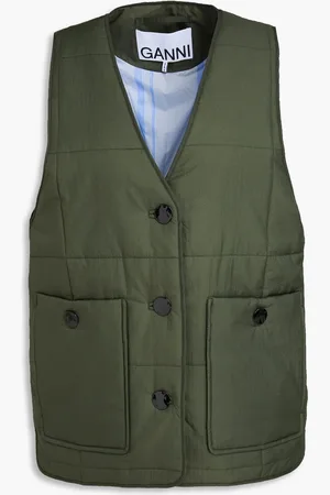 Ganni Quilted ripstop vest - Green - XXS/XS