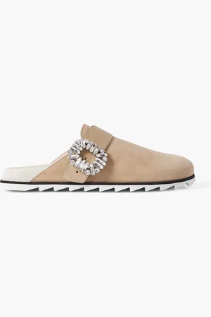 Roger Vivier Slidy Strass crystal-embellished suede slippers - Neutral - EU 40